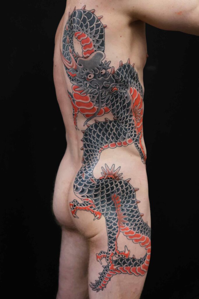 majestic japanese dragon tattoo on side of upper body and more japanese tattoos in berlin