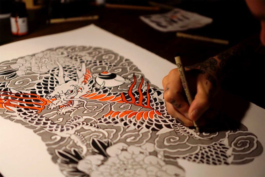 Painting for a Japanese Backpiece Tattoo