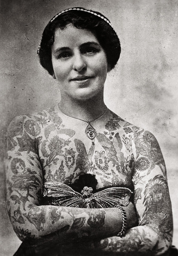 vintage woman with traditional tattoos