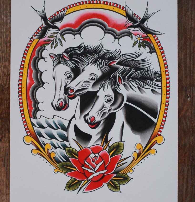 Pharaohs Horses Tattoo Flash