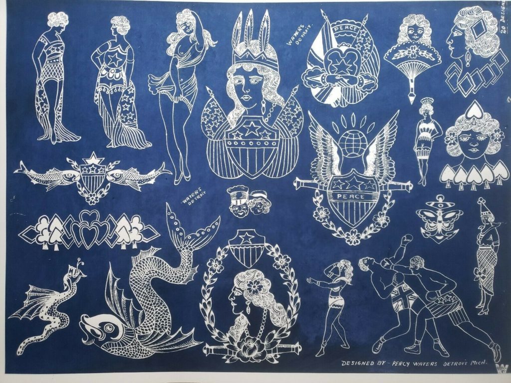 Percy Waters Blueprint Tattoo Flash