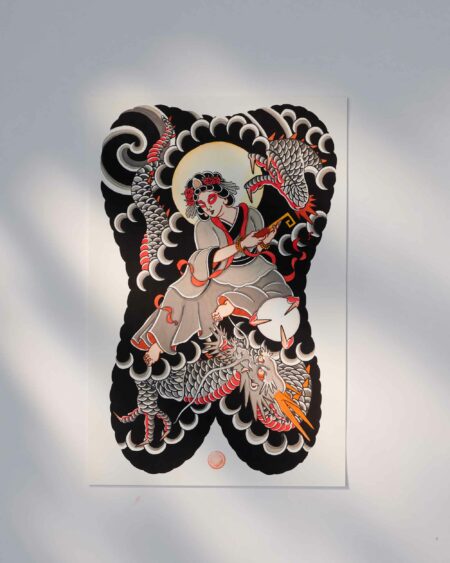 medium benzaiten and dragon japanese Backpiece print available at Good Old Times Tattoo Berlin