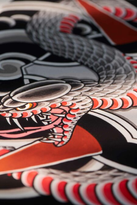 detail of high quality japanese backpiece print of Hannya and snake
