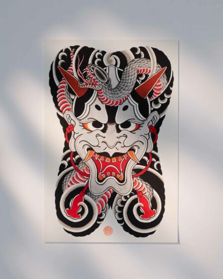 high quality japanese backpiece print of Hannya and snake