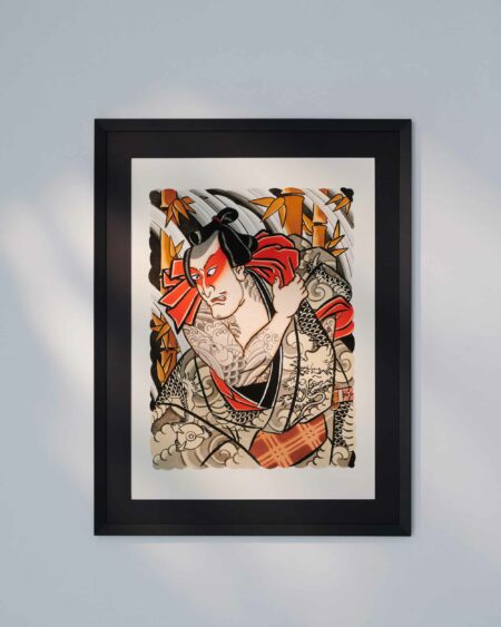 high quality Kabuki Actor Print in a black frame
