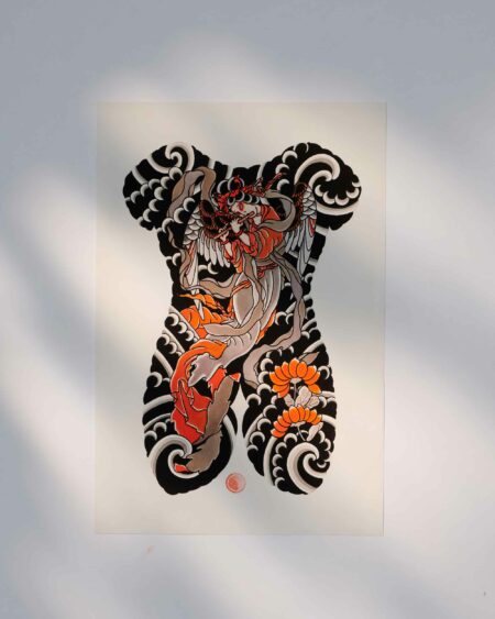 tengu goddess japanese Backpiece print available at Good Old Times Tattoo Berlin