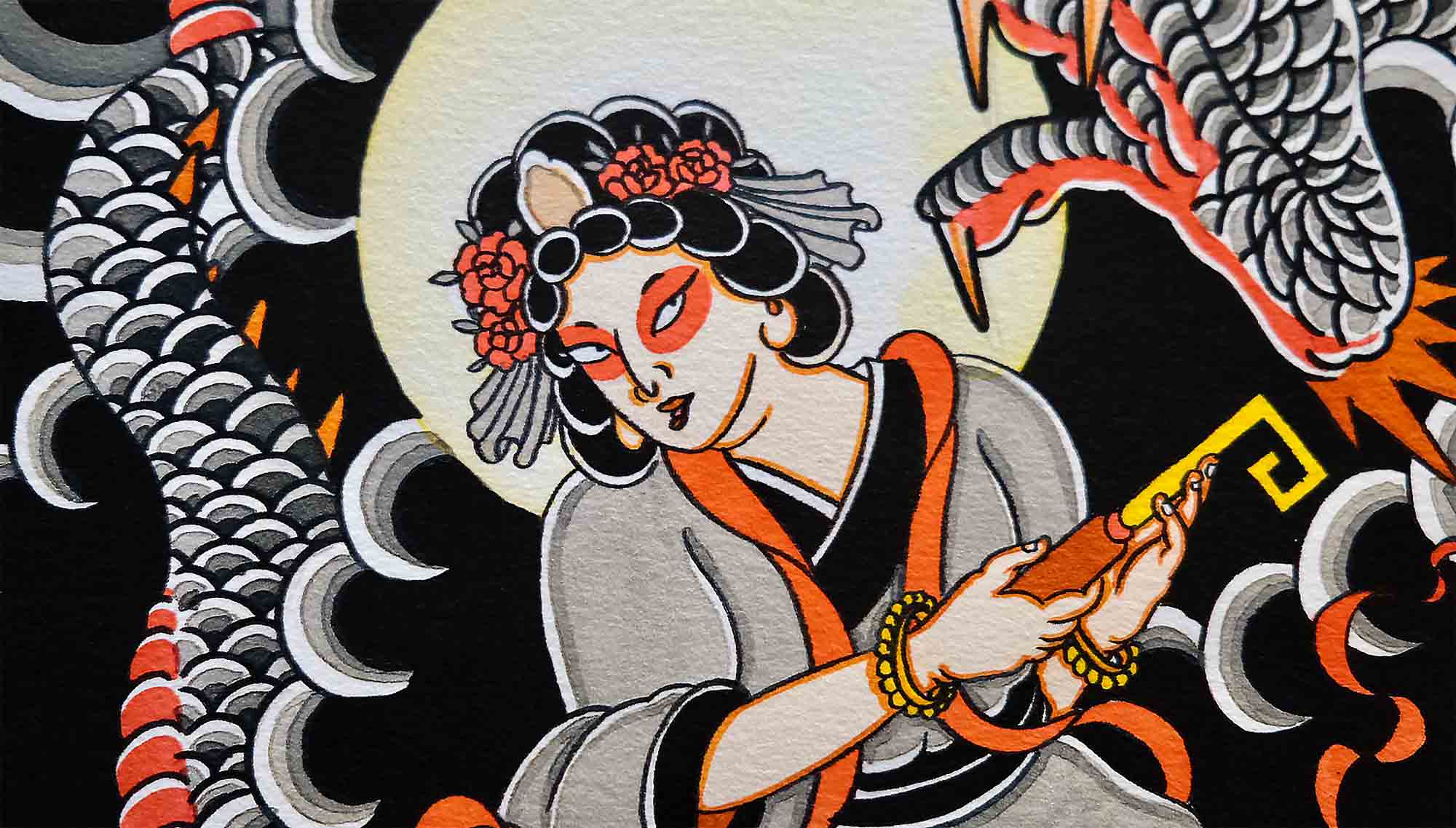Benzaiten with a dragon painting