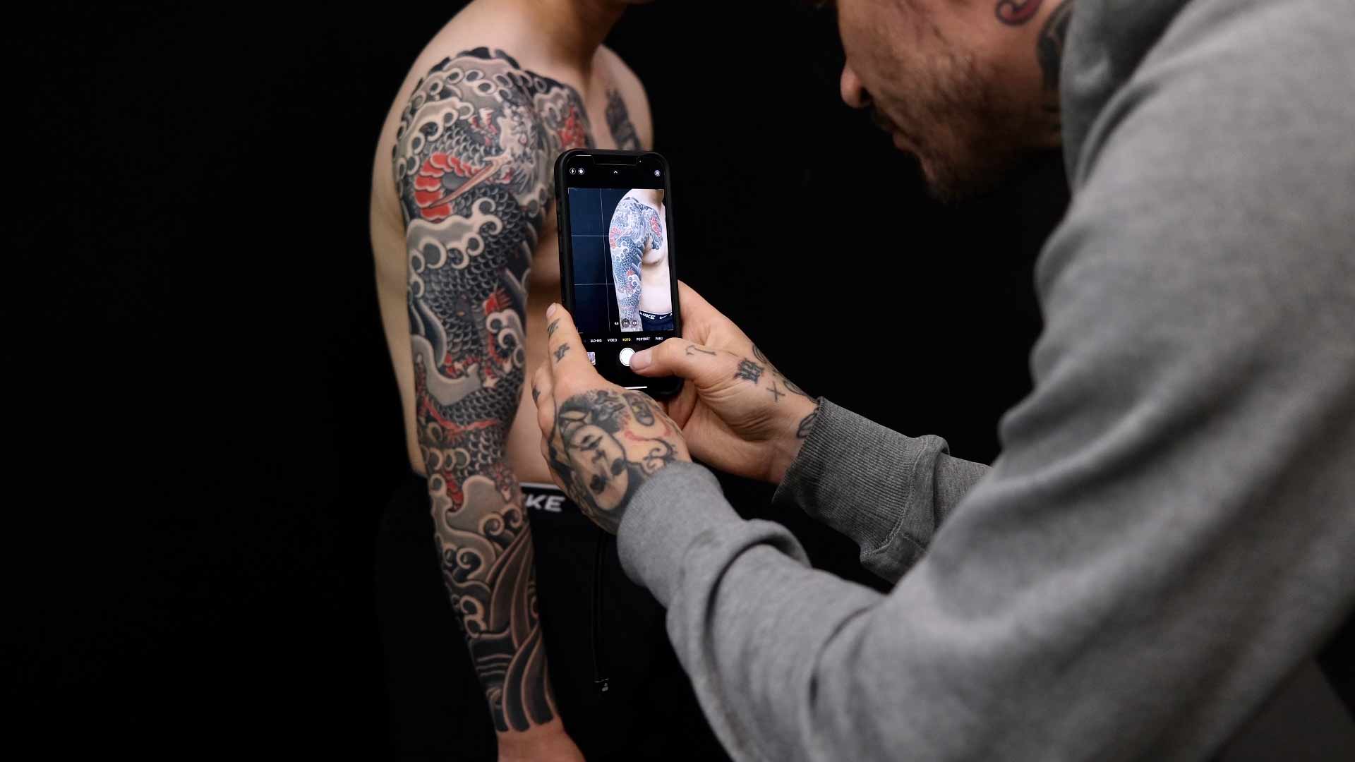 making a photo of a japanese tattoo sleeve
