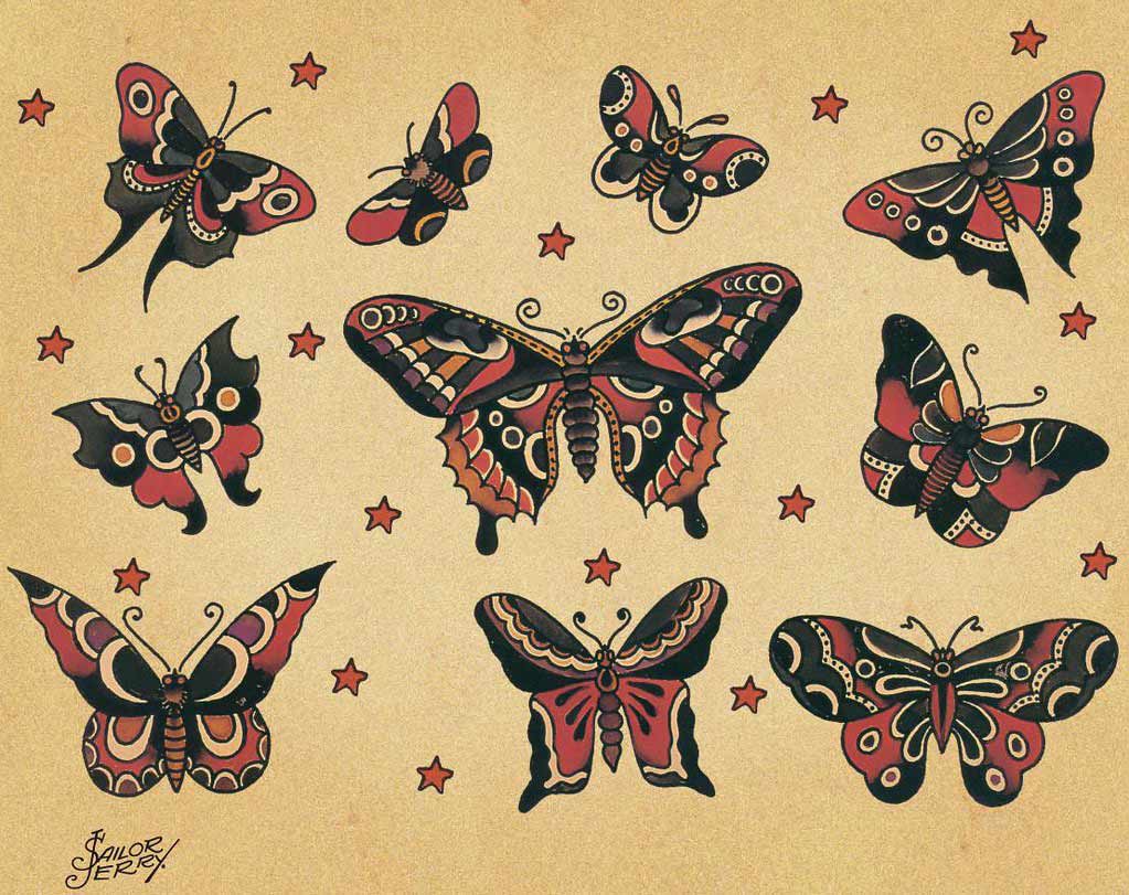 sailor jerry traditional butterfly tattoo flash inspiration for walk in day