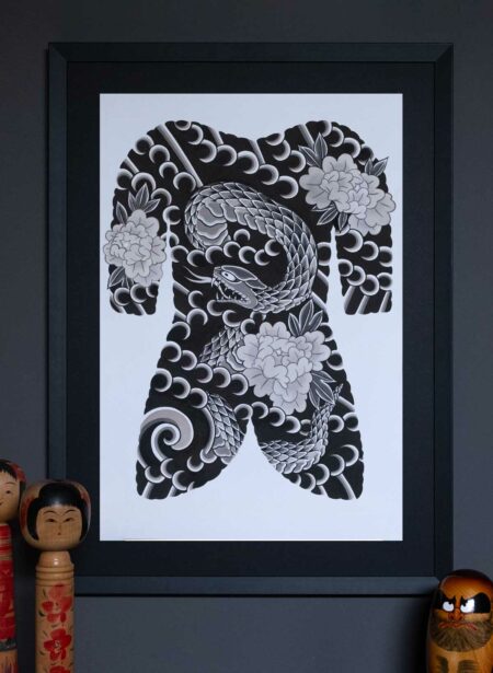 Print of a traditional japanese snake backpiece