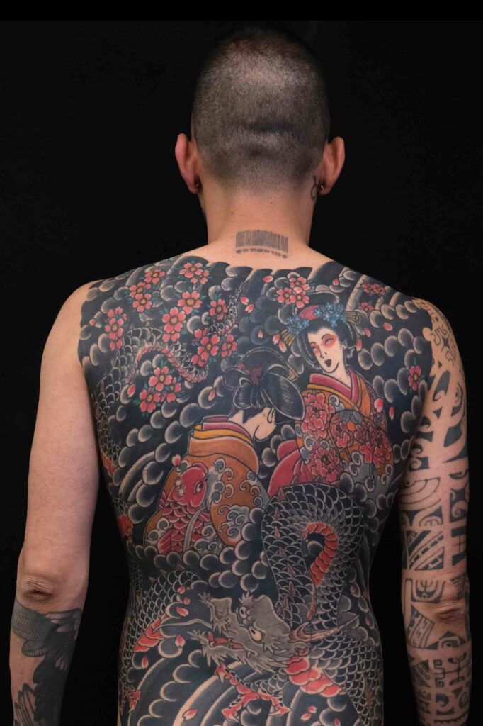 Männer Backpiece mit Geisha