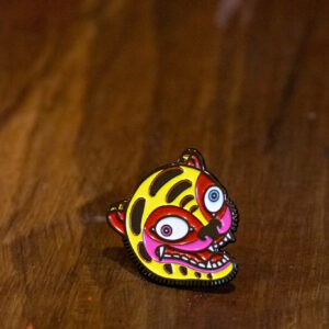 enamel pin featuring a crazy tiger front view